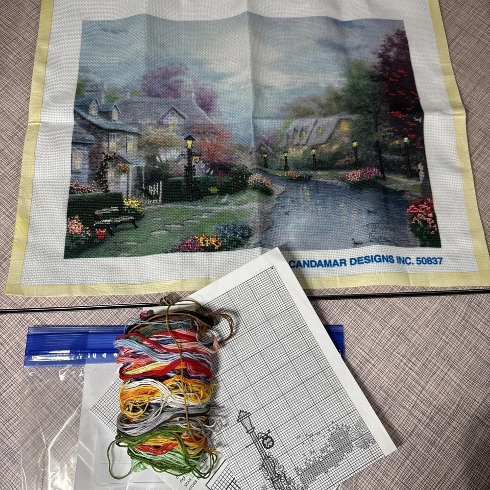 Sewing Craft Thomas Kincaid Lamplight Brook Cross‎ Stitch Kit Started 1995